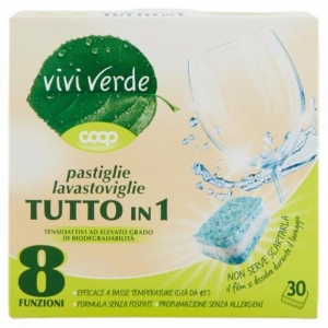 VIVI VERDE pastiglie lavastoviglie Tutto in 1 8 Funzioni 30 x 16 g