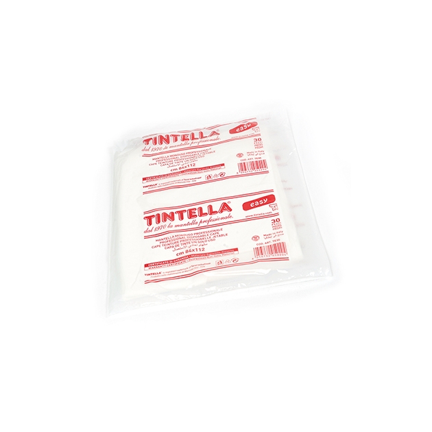 TE50 - TINTELLA easy, cape teinture en polyéthylène, 90x115 cm, 50 pièces, disponible en blanc fuchsia, bleu