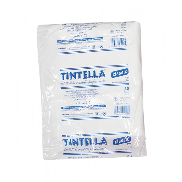 TC30LARGE - TINTELLA classic, mantella in P.E.L.D., cm 110x110, confezione da 30 pezzi, disponibile bianca, fucsia, blu